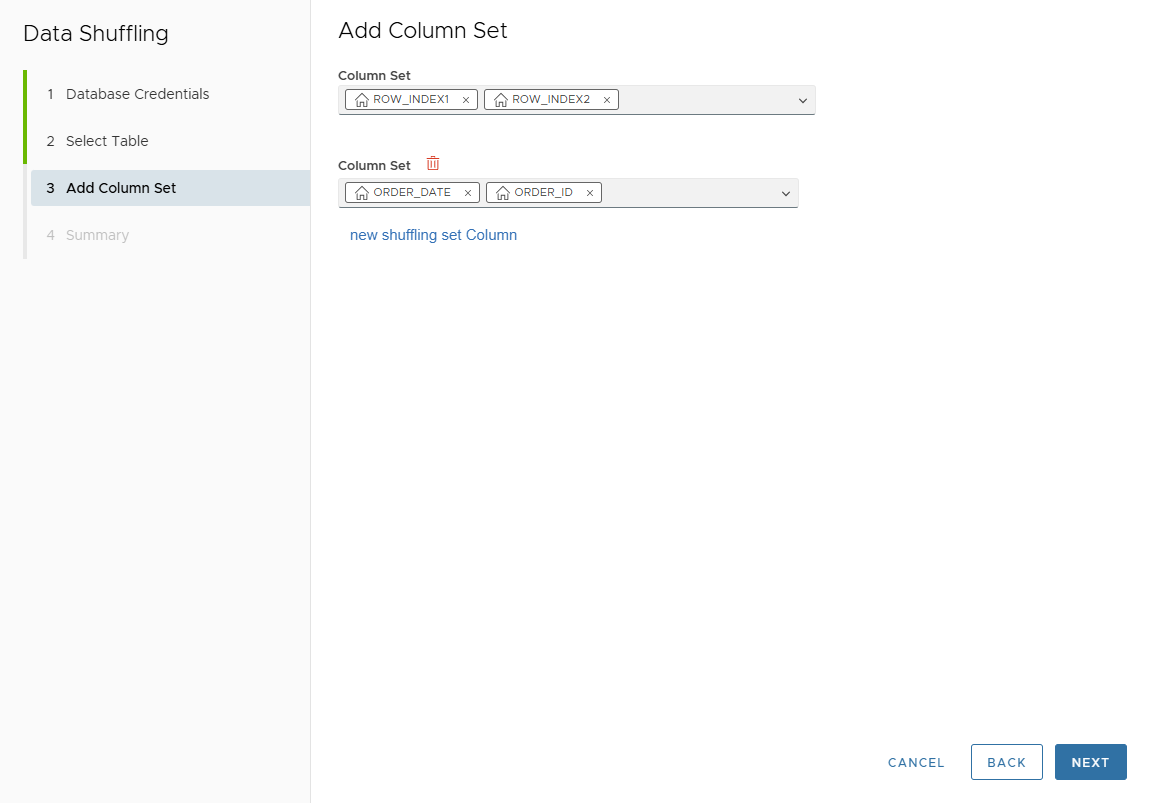 Shuffle: column set