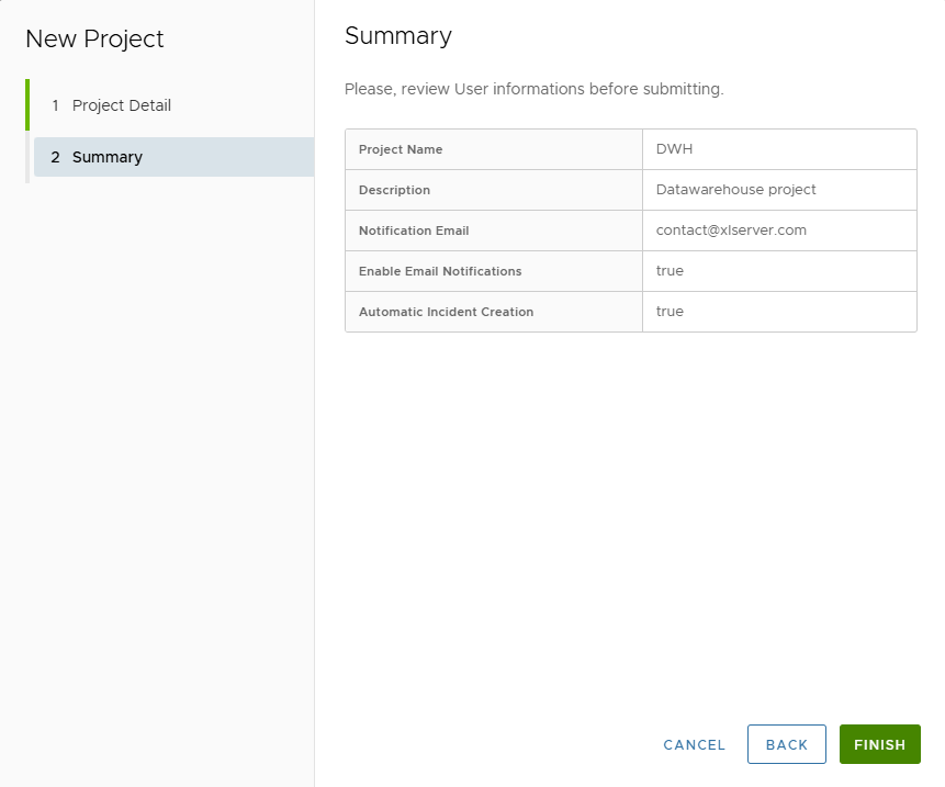 Project Create Summary