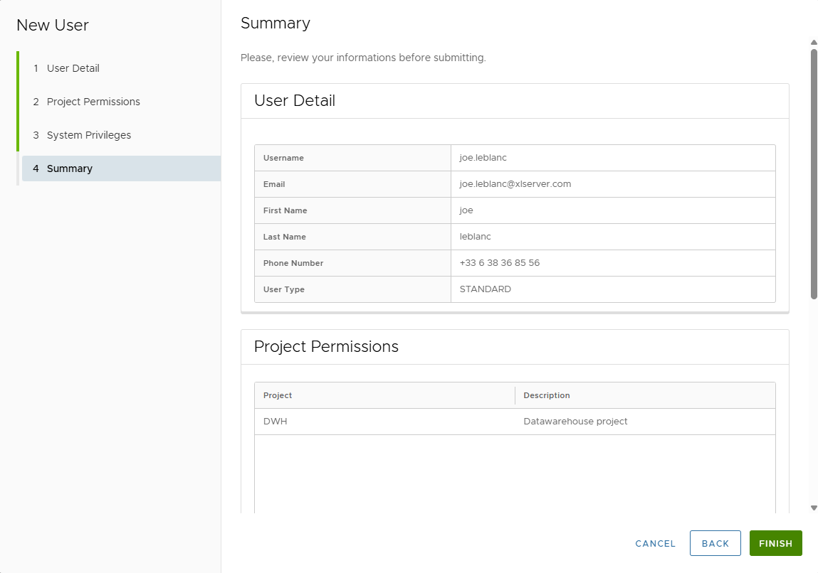 User Create Summary